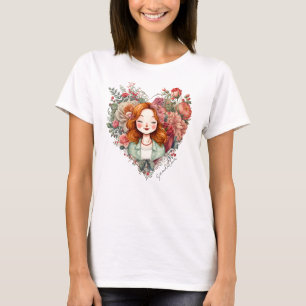 Herz der Blüten - Frau in floralem Herzen gerahmt T-Shirt