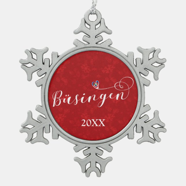 Herz der Flagge Büsingen am Hochrhein Schneeflocken Zinn-Ornament (Vorderseite)