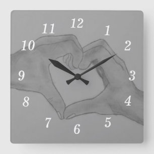 Herz der Händchenuhr Quadratische Wanduhr