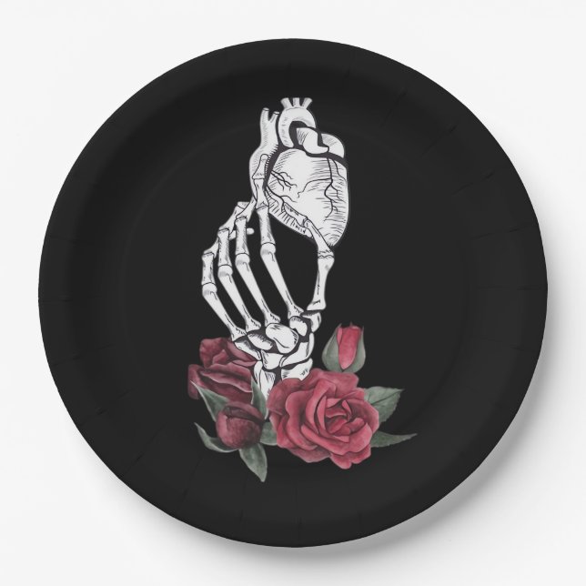 Herz der Handklassik des Skeletts Pappteller (Vorderseite)