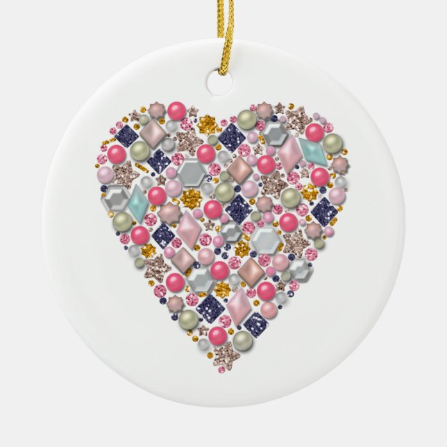 Herz der Perlen, Herz Keramik Ornament (Vorne)