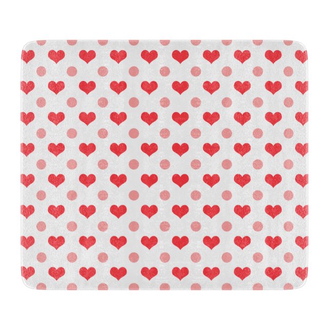 Herz der roten Liebe, pastellrosa Polka-Punkte-Mus Schneidebrett (Vorderseite)