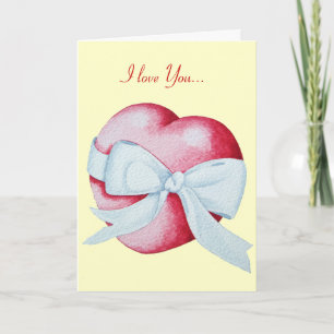 Herz der roten Liebe und weißer Bogen mit romantis Karte