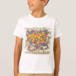 Herz der Volkskunst mit Blättern und Blumen T-Shirt