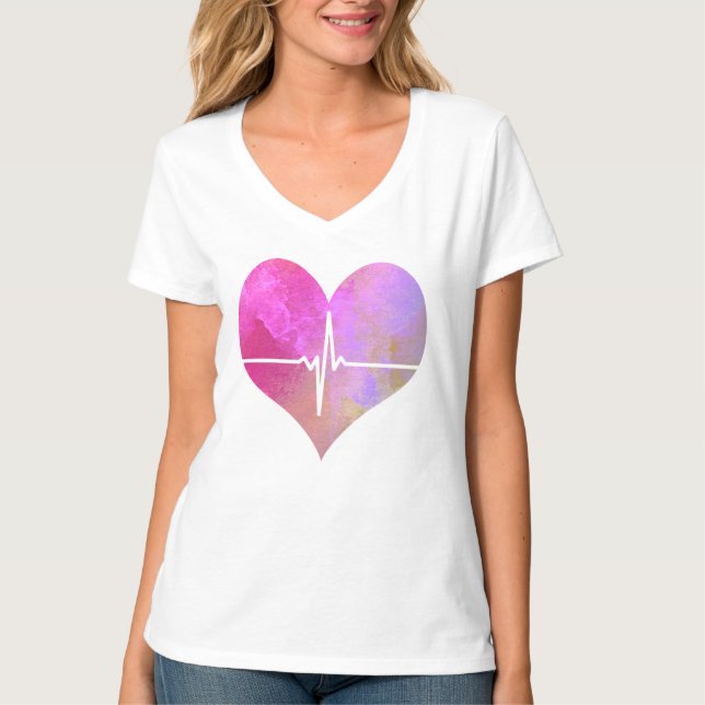 Herz des Aquarell-EKG T-Shirt (Vorderseite)
