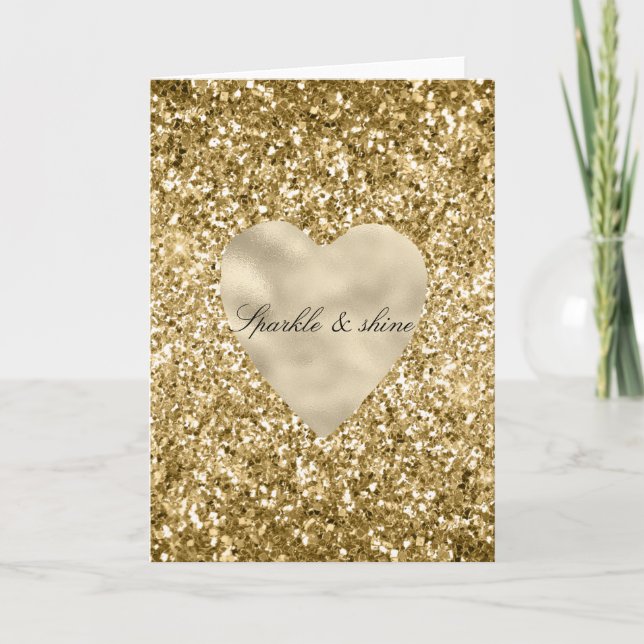 Herz des Goldenen Glitzer Personalisiert Karte (Vorderseite)