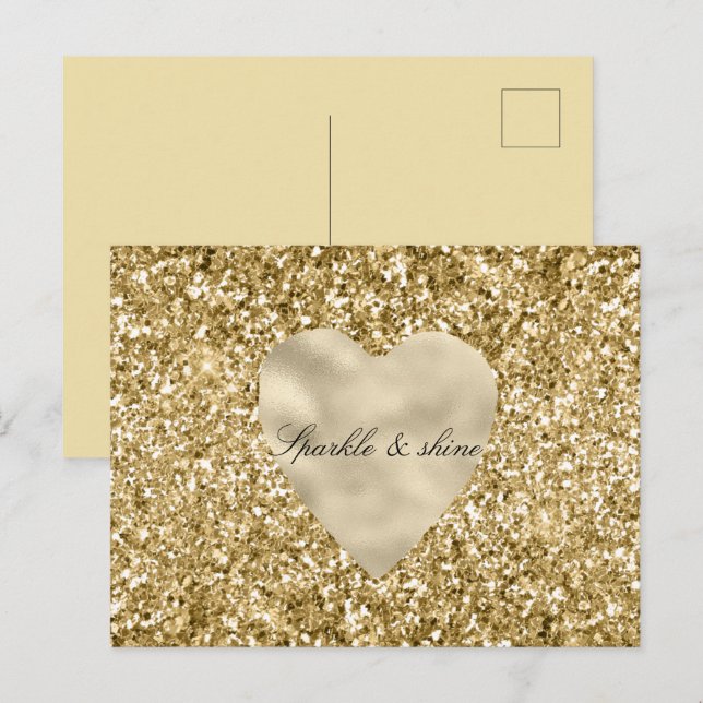 Herz des Goldenen Glitzer Personalisiert Postkarte (Vorne/Hinten)