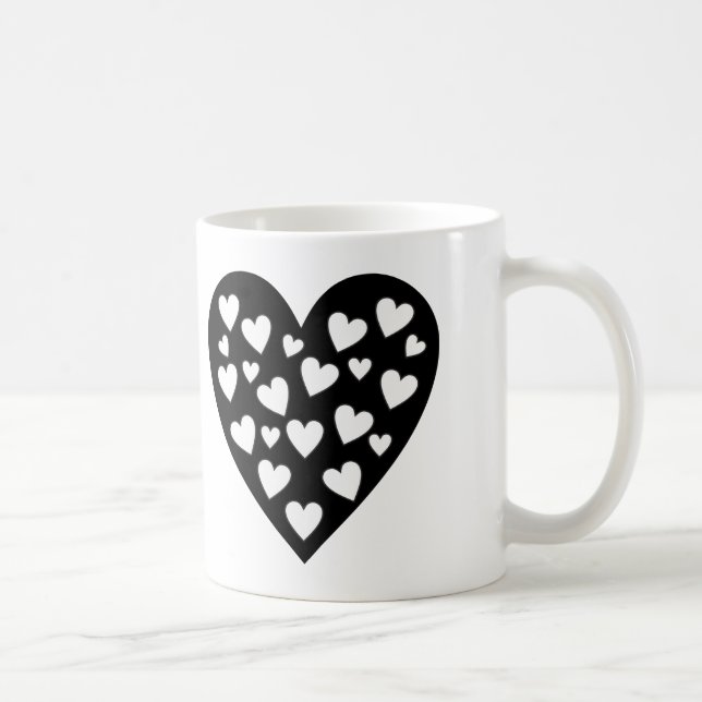 Herz des Herzens - Weiße Herzen am Schwarzen Herze Kaffeetasse (Rechts)
