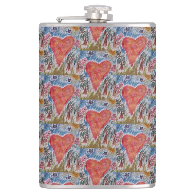 Herz des Planeten Vinyl Wrapped Flask Flachmann (Vorderseite)