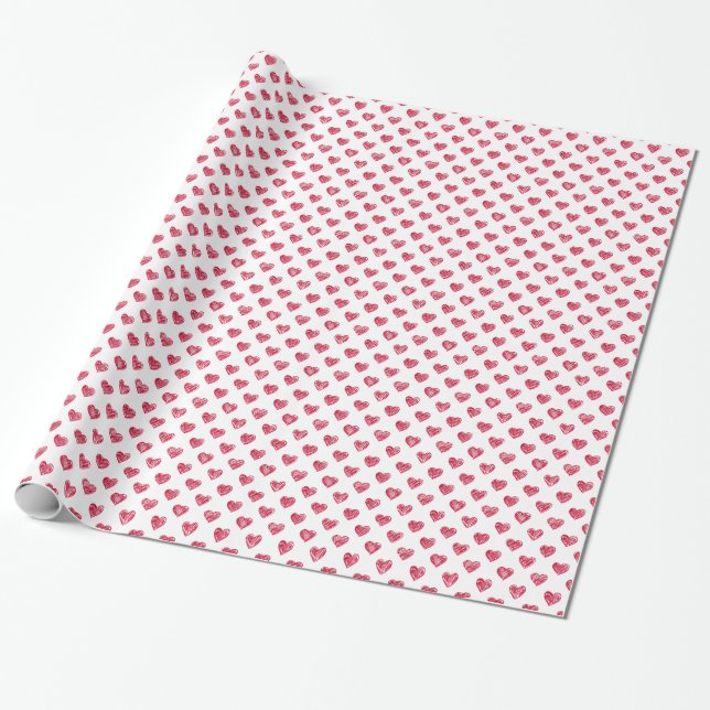 Herz-Doodles-Muster | Valentinstag Geschenkpapier (Ungerollt)