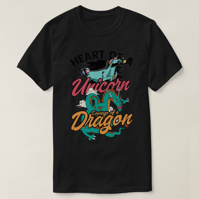 Herz eines Einhornkurses durch einen Drachen Sarca T-Shirt (Design vorne)