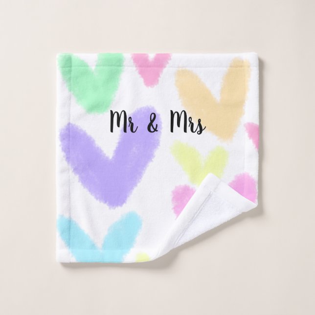 Herz einfache minimale Text Stil Hochzeit Mr & mrs Badhandtuch Set (Waschlappen)