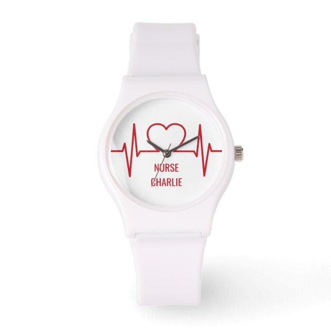 Herz EKG individuelle Name & Beruf Uhren (Vorderseite)