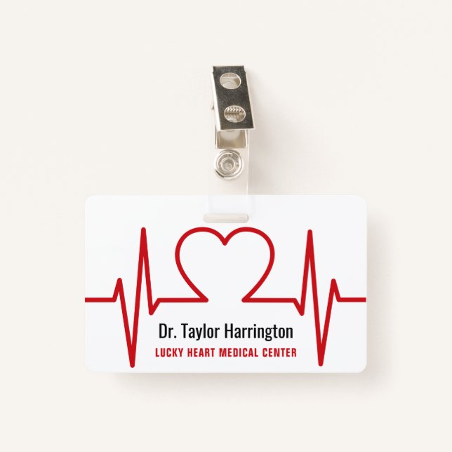 Herz EKG kundenspezifische Text- und Foto-Abzeiche Ausweis (Vorderseite mit Klammer)