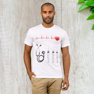 Herz-EKG-Monitor mit Stethoskop und Spritzen T-Shirt
