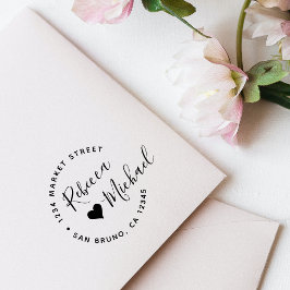 Herz & Elegante Round Text Wedding Rücksendeadress Gummistempel