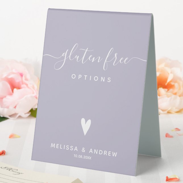 Herz & Elegante Script - Hochzeit glutenfreies Ess Tischaufsteller (In Situ (Hochzeit))