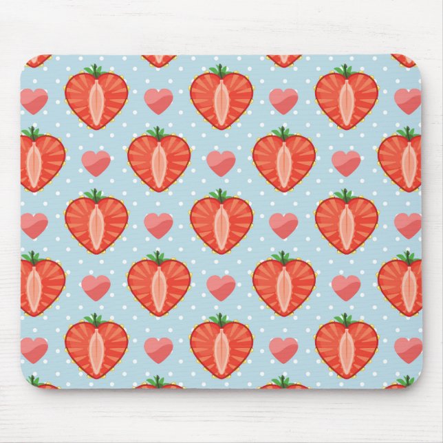 Herz-Erdbeeren mit Tupfen und Herzen Mousepad (Vorne)