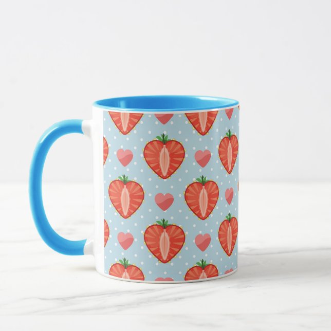 Herz-Erdbeeren mit Tupfen und Herzen Tasse (Links)