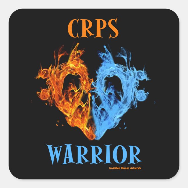 Herz/Flammen...CRPS Quadratischer Aufkleber (Vorderseite)