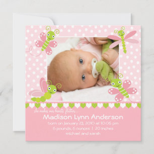 Herz-Flattern-Baby-Mädchen-Foto-Mitteilung Ankündigung