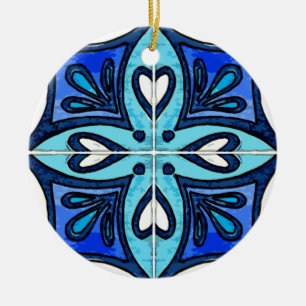 Herz-Fliesen inspiriert durch Portugiese Azulejos Keramikornament