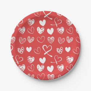 Herz-Form Linien Muster Liebe Valentine Pappteller