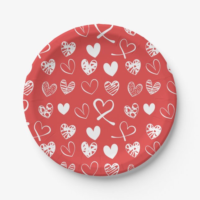 Herz-Form Linien Muster Liebe Valentine      Pappteller (Vorderseite)