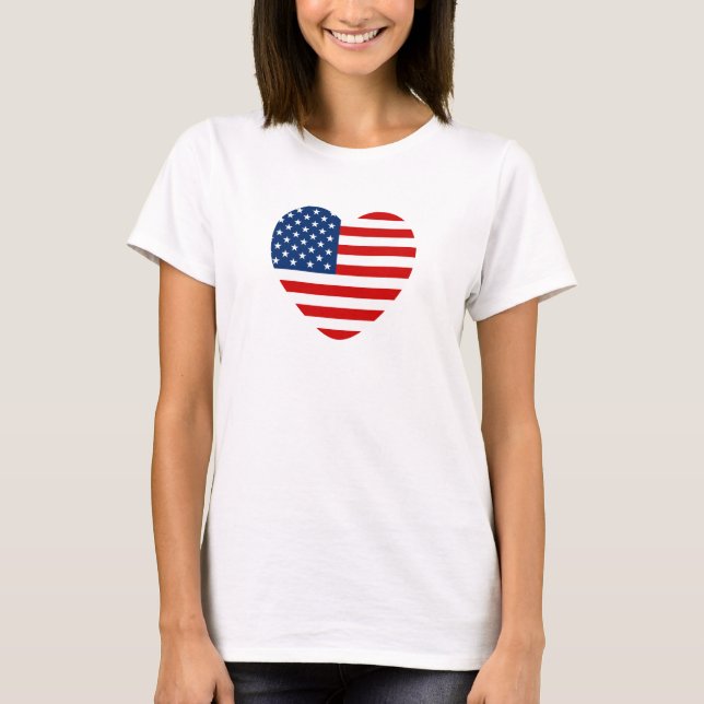 Herz-Form US-Flagge besonders angefertigt T-Shirt (Vorderseite)
