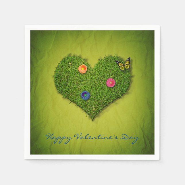 Herz-Förmiger Rasen-Blumen-Schmetterling Serviette (Vorderseite)