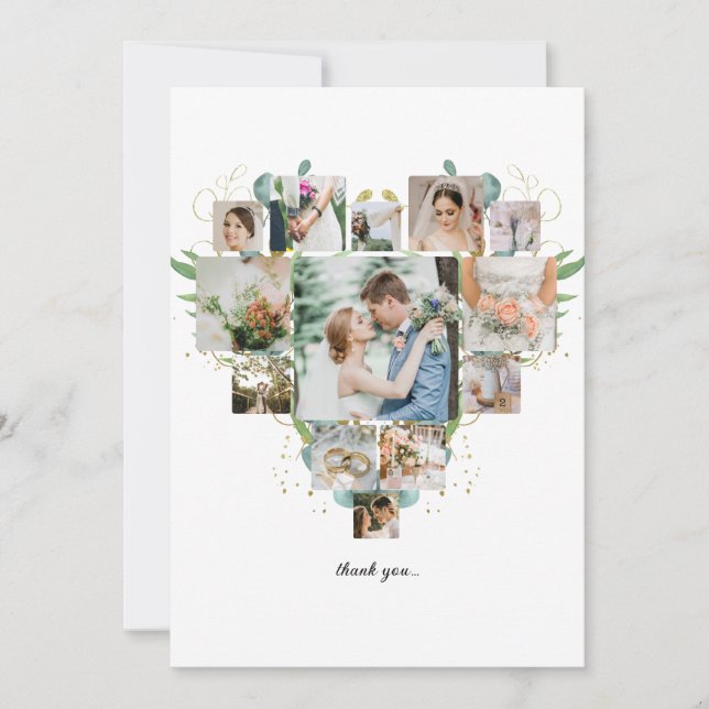 Herz Foto Collage Romantische Paare Hochzeit Dankeskarte (Vorderseite)