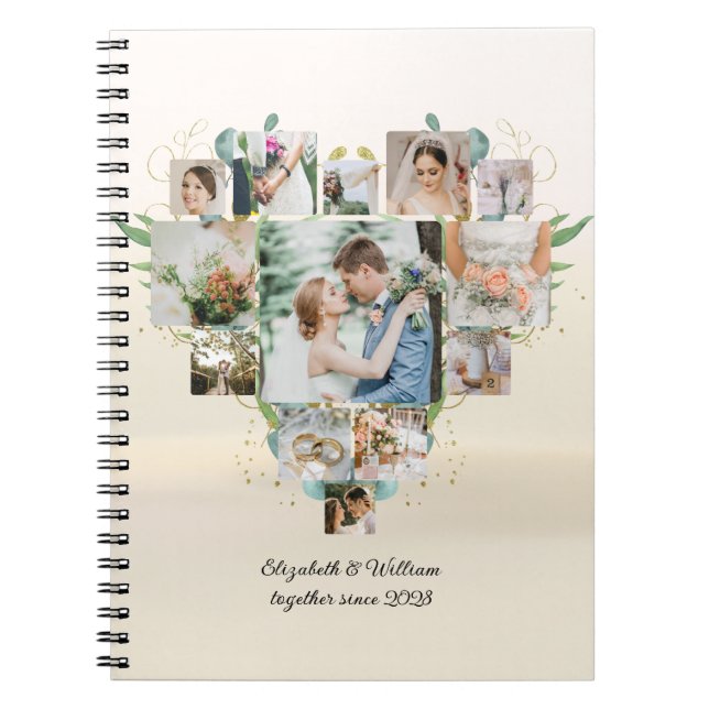 Herz Foto Collage Romantische Paare Hochzeit Notizblock (Vorderseite)