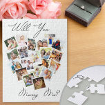 Herz Foto Collage werden Sie heiraten mir Skript<br><div class="desc">Heart Shaped Foto Collage Puzzle mit 20 Ihrer Lieblings-Fotos. Wird You Marry Me? in handgeschriebenen Skripten geschrieben und Ihre Fotos werden in quadratischem Format auf Snapshot-Hintergründen in einer Bildmontage in Herzform dargestellt.</div>