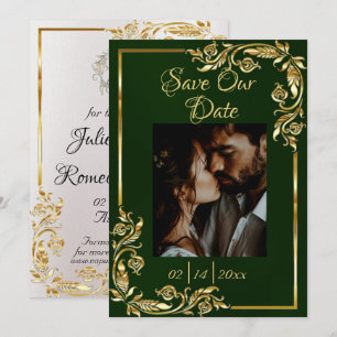 Herz, Foto & Goldrahmen auf Smaragd Save The Date