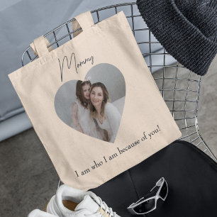 Herz Foto und Text Ich bin, wer ich bin wegen dir Tasche