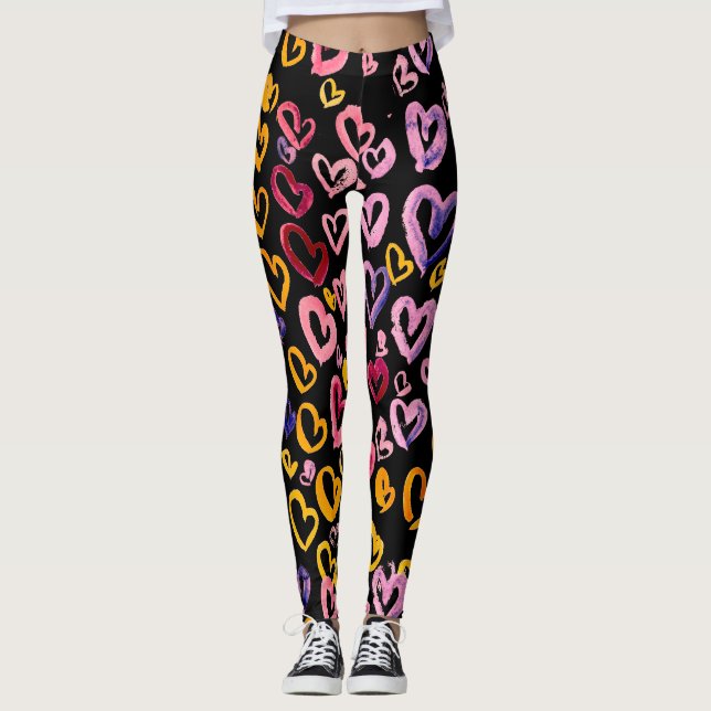 Herz Galore: Aquarellfarbenes, nahtloses Muster Leggings (Vorderseite)