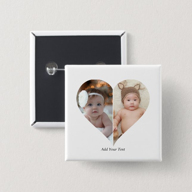 Herz geformt 2 Foto Collage Button (Vorne & Hinten)