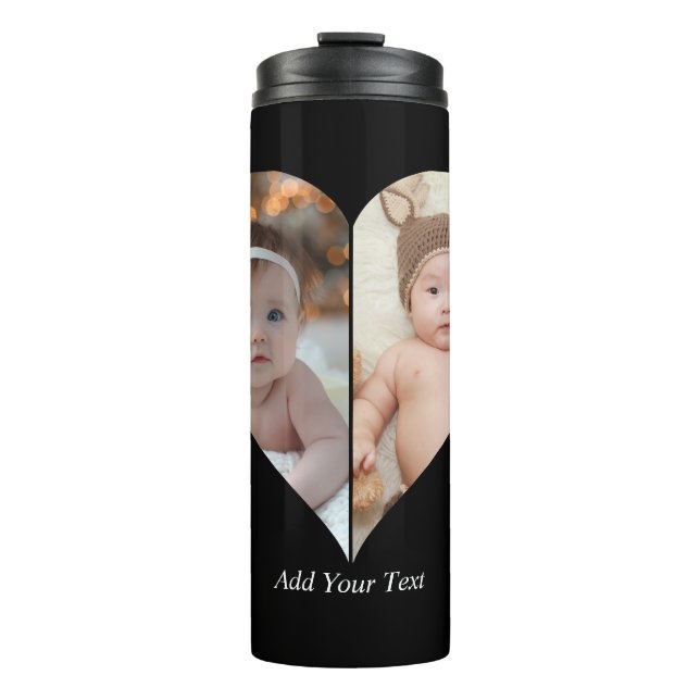 Herz geformt 2 Foto Collage Thermosbecher (Vorderseite)