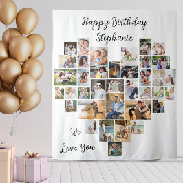 Herz geformt 36 Foto Collage Happy Geburtstag Wandteppich