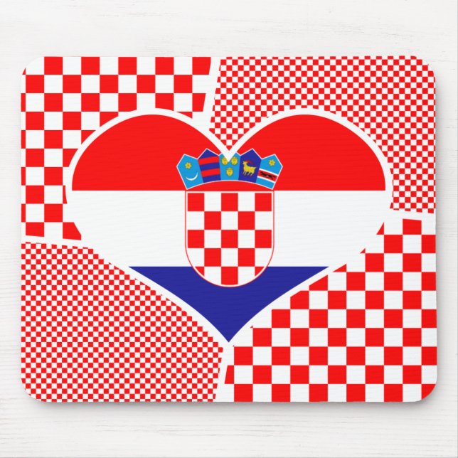 Herz geformt Collage Kroatische Flagge mit Schachb Mousepad (Vorne)