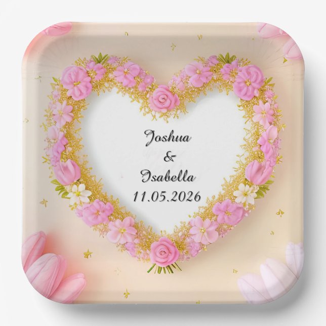 Herz geformt floraler Rahmen Pappteller (Vorderseite)