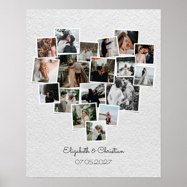 Herz geformt Foto Collage Romantische Hochzeit Poster (Vorne)