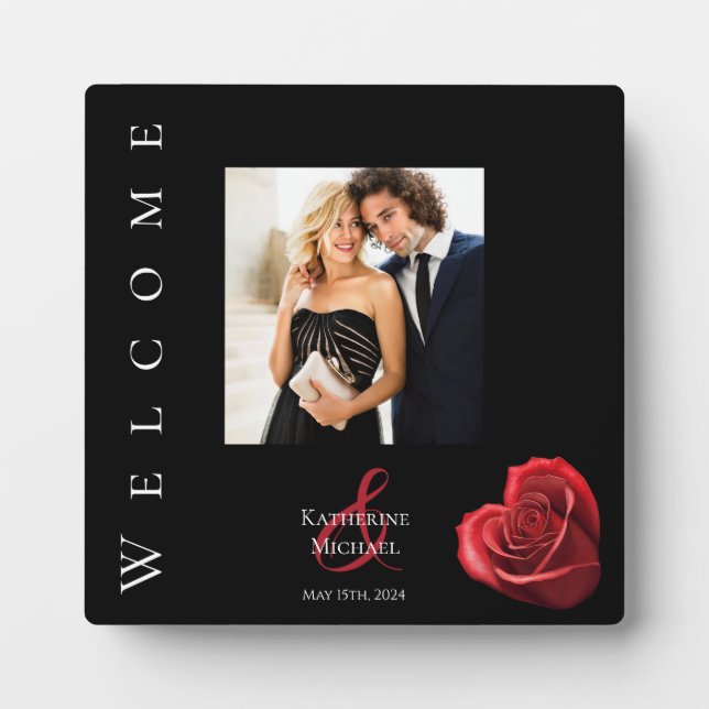 Herz geformt Rote Rose-Foto Hochzeitstisch-Schild- Fotoplatte (Vorderseite)
