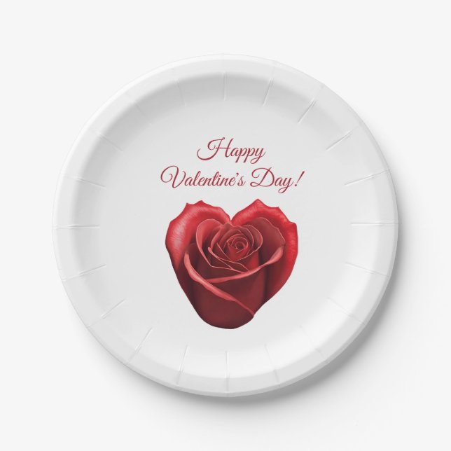 Herz geformt Rote Rose-Valentinstag- Pappteller (Vorderseite)