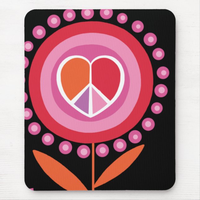 Herz-geformte Friedenszeichen-Blume MousePad (Vorne)