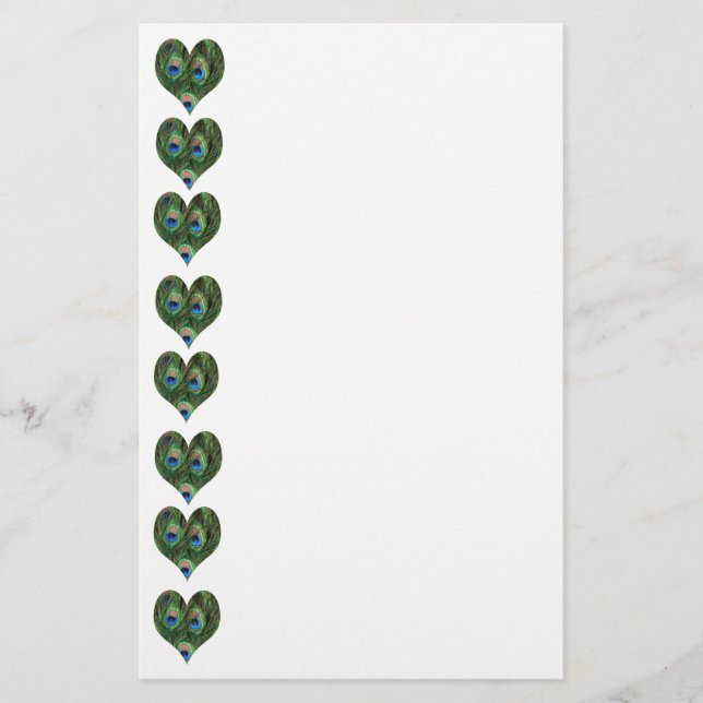 Herz-geformte Pfau-Federn Briefpapier (Vorderseite)