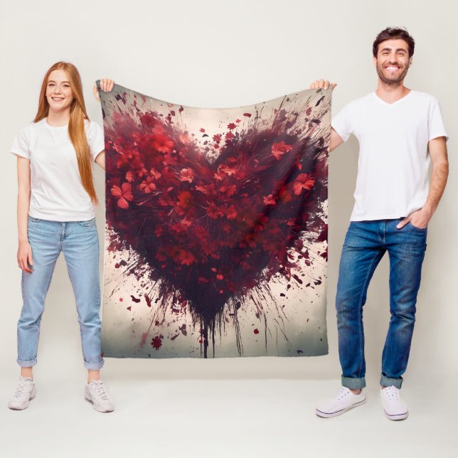 Herz gefüllt mit Bursting Red Blume Fleecedecke (Beispiel)