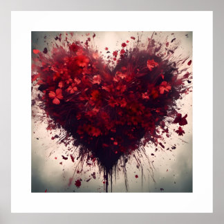 Herz gefüllt mit Bursting Red Blume Poster