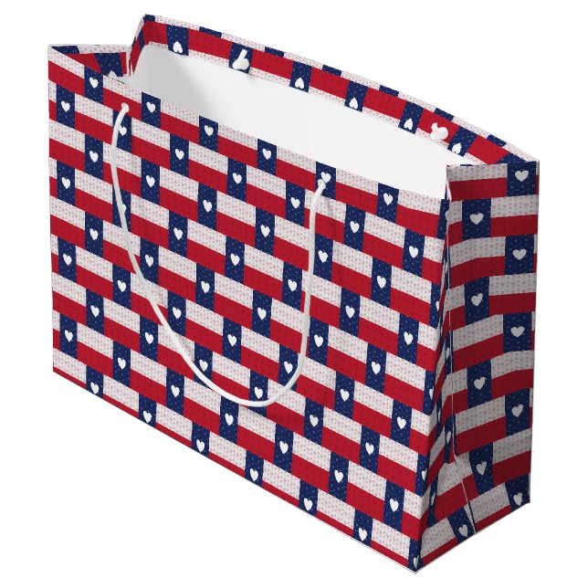 Herz Gemusterte Flagge des Staates Texas Große Geschenktüte (Rückseite Schrägansicht)