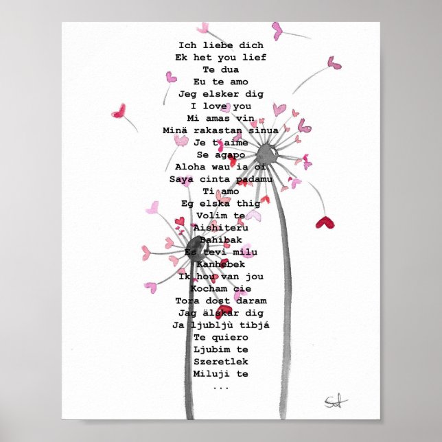 Herz Geschenk Liebe Kunst Pusteblume Hochzeit Poster (Vorne)